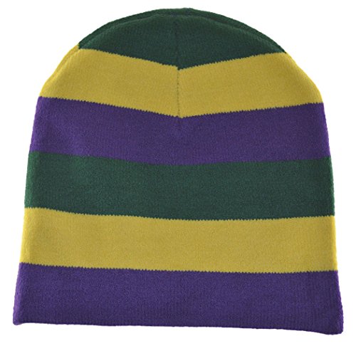 Nayt Striped 8" Short Cuffless Beanie Hat Purple Yellow Green