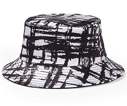 Quanhaigou Bucket Hat for Men Women,Packable Reversible Printed Sun Hats,Fisherman Outdoor Summer Travel Hiking Beach Caps - color: Black White