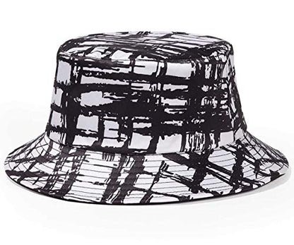 Quanhaigou Bucket Hat for Men Women,Packable Reversible Printed Sun Hats,Fisherman Outdoor Summer Travel Hiking Beach Caps - color: Black White