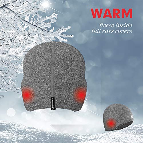 EMPIRELION Lightweight Thermal Skull Cap Ears Warm Cycling Helmet Liner Winter Running Beanie Hats Sweat Wicking - color: Grey Melange