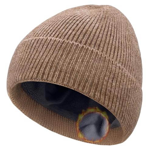 Winter Beanie Hats for Women Men Fleece Slouchy Knit Thick Beanies Warm Thermal Snow Ski Hat Gifts for Cold Weather - color: Khaki