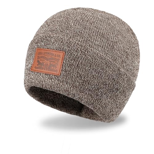 Levi's Mens All-Season Hero Beanie Soft Knit Cuffed Winter Hat, Warm & Comfortable Everyday Style - color: Marl Brown Patch