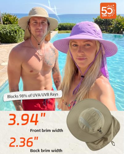 Home Prefer UPF 50+ Sun Hat with Neck Flap Wide Brim Fishing Hat for Men - color: Light Vert Khaki