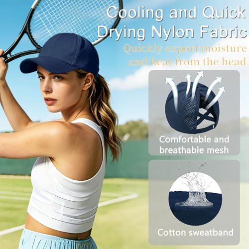 2Pack Womens Criss Cross Ponytail Baseball Cap, Quick Drying UV Protection Breathable Sport Outdoor Sun Hat - color: Black+navy Blue