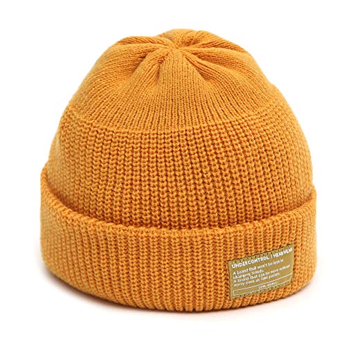 UNDERCONTROL Winter Trawler Fisherman Beanie Men Women Unisex Stylish Plain Docker Skull Hat Roll up Watch Cap Color Pack - color: Mustard
