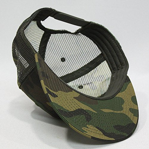 Plain Cotton Twill Flat Brim Mesh Adjustable Snapback Trucker Baseball Cap - color: Camo/Camo/Camo