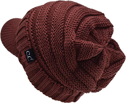 C.C Trendy Warm Oversized Chunky Soft Oversized Ribbed Slouchy Knit Hat with Visor Brim - color: Brick
