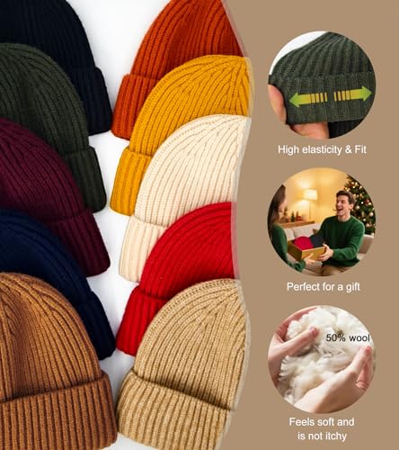 Wool Fisherman Beanies for Men Knit Fall Winter Beanie Hat Skull Cap - color: Apricot