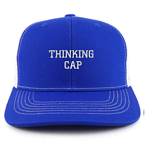 Trendy Apparel Shop Thinking Cap Washed Two Tone Trucker Baseball Cap - color: Royal White