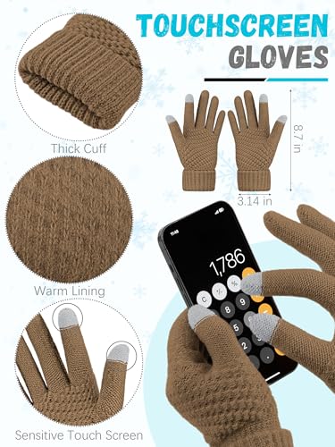 LOROME Winter Beanie Hat Scarf Gloves, Warm Fleece Knit Neck Scarf Set Gift - color: Khaki