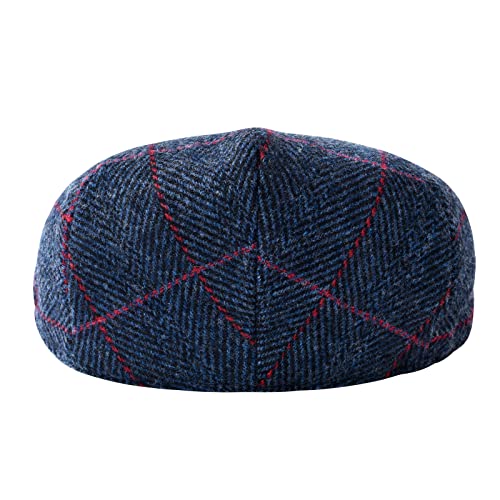 FEINION Men's Wool Tweed Newsboy Ivy Cap Gatsby Golf Flat Hat - color: Plaid Navy, size: 7 1/2