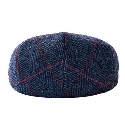 FEINION Men's Wool Tweed Newsboy Ivy Cap Gatsby Golf Flat Hat - color: Plaid Navy, size: 7 1/2