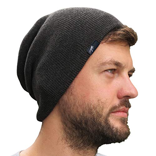 Grace Folly Slouchy Beanie for Men & Women, Cuffed Acrylic Knit Winter Hat - color: Charcoal