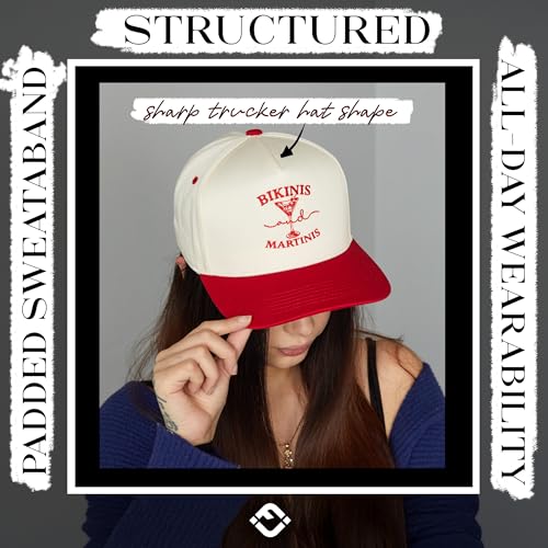 Funky Junque Adult Trucker Snapback Hat 2-Tone Baseball Cap - color: Bikinis and Martinis - Red/Beige