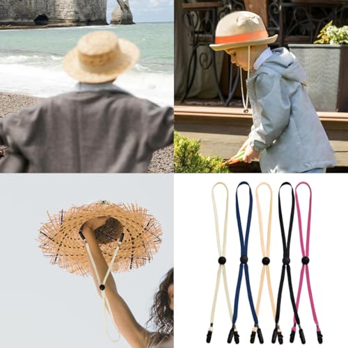 5 Pcs Adjustable Hat Strap Clips, Hat Chin Cord, Anti-Lost Cap Strap Clips for Golfing, Fishing, Boating, Sailing - color: 5 Colors