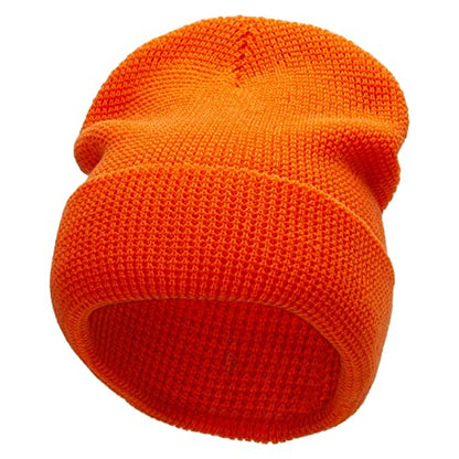 Waffle Knit Cuff Beanie - color: Orange