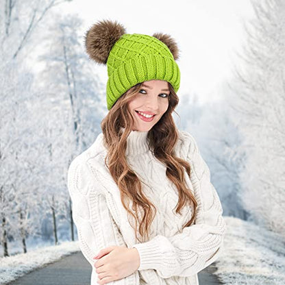 Arctic Paw Womens Winter Hat Cable Knit Beanie for Women Faux Fur Pompom Ears - color: Light Green Hat Coffee Ball