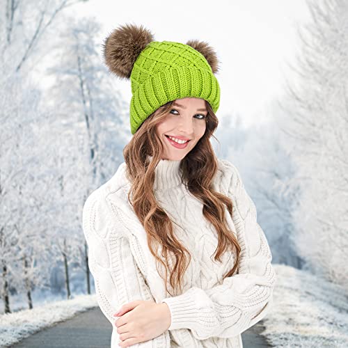Arctic Paw Womens Winter Hat Cable Knit Beanie for Women Faux Fur Pompom Ears - color: Light Green Hat Coffee Ball