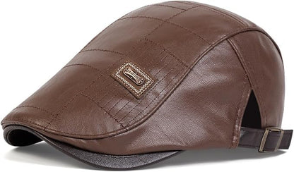 Newsboy Cap for Men, Flat Cap, PU Leather Hat - color: Patch| Light Brown