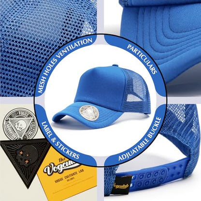 2-Pack Classic Foam Trucker Hat Summer Mesh Hat Lightweight Adjustable Back Buckle Strap - color: Blue/Green