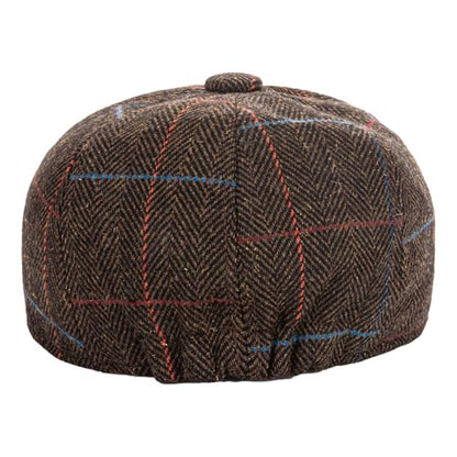 Men's Wool Newsboy Cap 8-Panel Tweed Taxi Hat Herringbone Gatsby Flat Hats - color: E-coffee