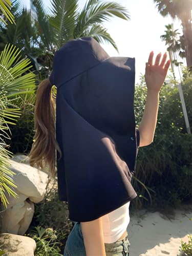 Wide Brim Sun Hat Balaclava Packable Neck Gaiter Lightweight Shawl for Women Summer Hat Beach Outdoors - color: Black