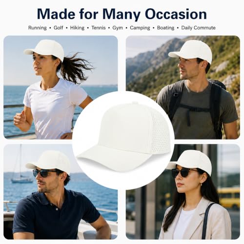 5 Panel Baseball Cap Quick Dry Mesh Snapback Hat for Women Men - color: Offwhite
