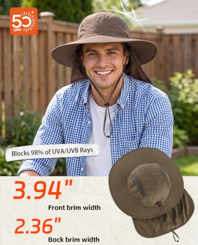 Home Prefer UPF 50+ Sun Hat with Neck Flap Wide Brim Fishing Hat for Men - color: Olive Brown
