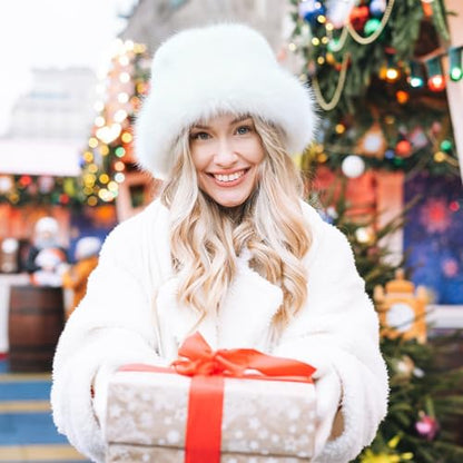 Peicees Winter Bucket Hat for Women Fur Russian Ushanka Ladies Fluffy Snow Hat Fuzzy Fisherman Cap Warm Cute - color: White