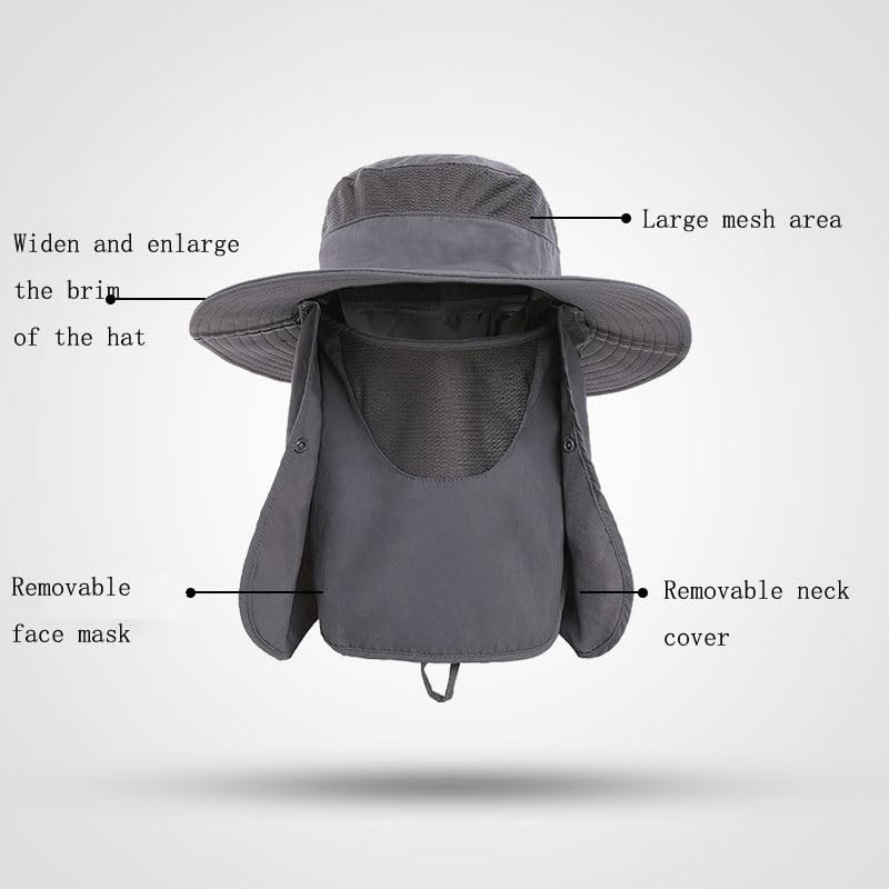 Sun Hat for Men Women Wide Brim Sun Protection Fishing Hat with Face Cover Neck Flap Outdoor UPF50+ Summer Outdoor - color: Sun Hat With Face Cover Neck Flap 08