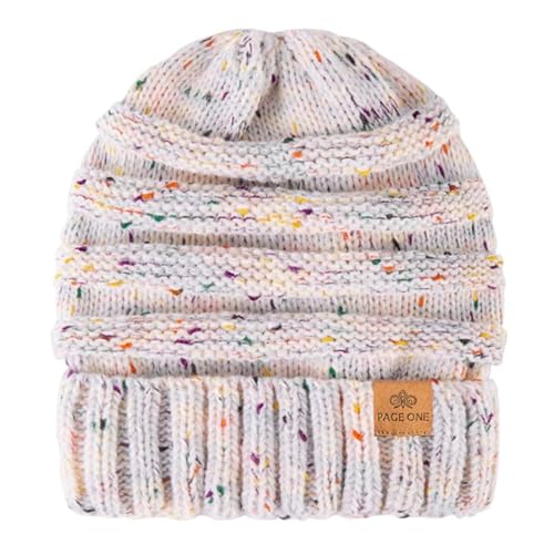 Womens Winter Beanie Warm Knit Hat Cable Stretch Trendy Ribbed Chunky Cap - color: Dot White