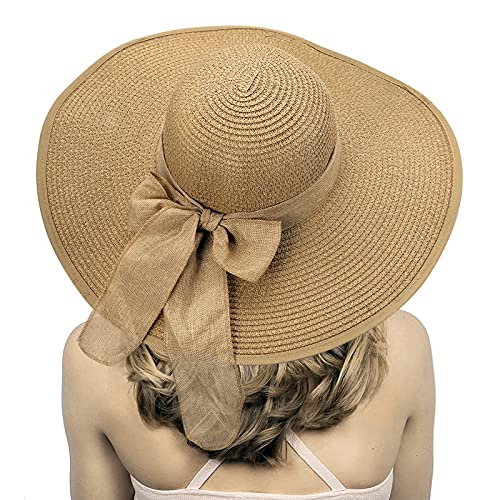 FSIGOM Women's Folable Floppy Hat,Wide Brim Sun Protection Straw Hat, Summer UV Protection Beach Cap - color: C1-f-khaki, size: Medium