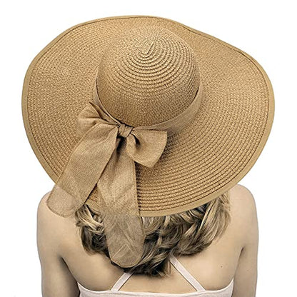 FSIGOM Women's Folable Floppy Hat,Wide Brim Sun Protection Straw Hat, Summer UV Protection Beach Cap - color: C1-f-khaki, size: Medium