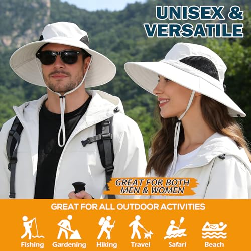 Wide Brim Sun Bucket Hat, Waterproof Boonie Hat for Men & Women - color: 01 Ivory