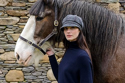 Newsboy Hat for Women's Cap 8 Panel Wool Made in Ireland - color: Dark Gray