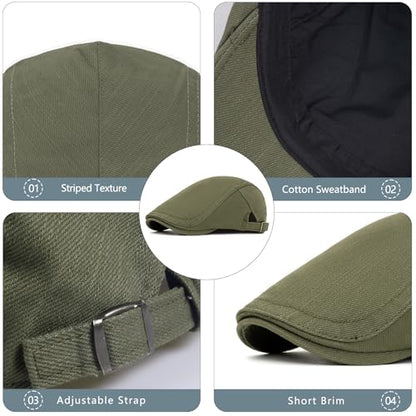 meioro Men's Cotton Newsboy Hat Striped Texture Adjustable Flat Cap - color: Green