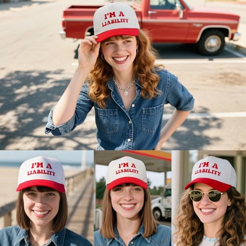 Funny Trucker Hats Embroidered Vintage Snapback Hat for Women Put It On My Husband's Tab Hats Gag Gifts Baseball Cap Red - color: I'm a Liability Red