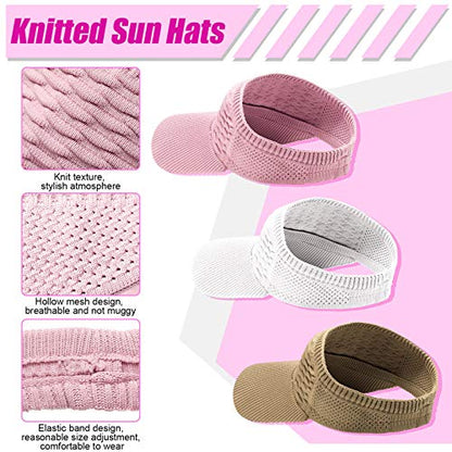 Syhood 3 Pcs Women Sun Visor Hat - color: Pink, White, Light Brown