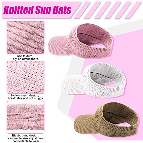 Syhood 3 Pcs Women Sun Visor Hat - color: Pink, White, Light Brown