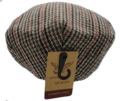 Wonderful Fashion Men's Classic Herringbone Tweed Wool Blend Newsboy Ivy Hat (Large/X-Large, Charcoal) - color: Brown-green, size: Large-X-Large