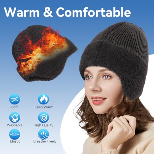Winter Hat,Thermal Knitted Winter Hat with Fleece Earflaps - Warm Unisex Stocking Cap for Men & Women - color: Grey