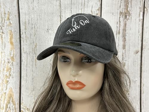 Embroidered Baseball Caps for Men and Women - color: Fishing Fish on (Washed Black)