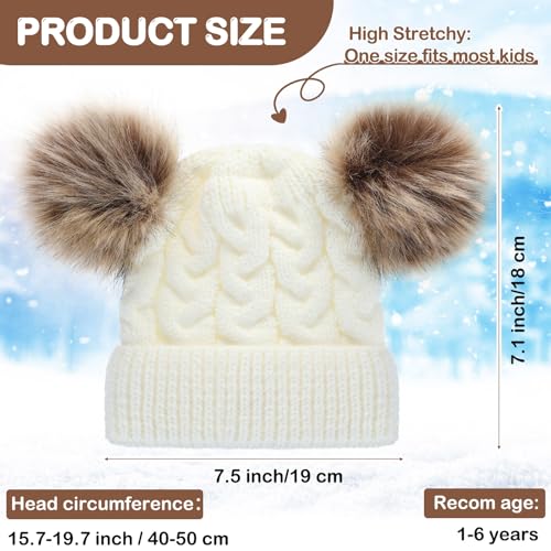 Geyoga 3 Pcs Winter Baby Beanies Double Pompom - color: Light Pink, Cream White, Khaki