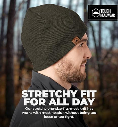 Tough Headwear Knit Beanie Hat - Stretch Fit Winter Hats for Men - Breathable Beanie for Women - Durable Acrylic Winter Cap - color: Army Green