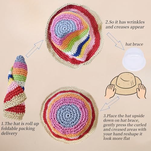 Floppy Big Beach Straw Hats for Women Foldable Summer Wide Brim Packable Sun Hat Womens Travel Straw Fedora Hat - color: Rainbow-1