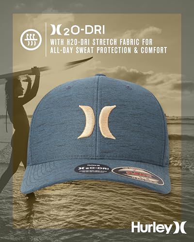 Hurley Mens Baseball Cap Curved Brim Moisture Wicking Flexfit Fitted Hats - color: Spruce Fog, size: Small-Medium