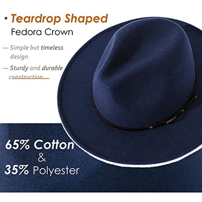 Lisianthus Women Belt Buckle Fedora Hat - color: Navy-blue