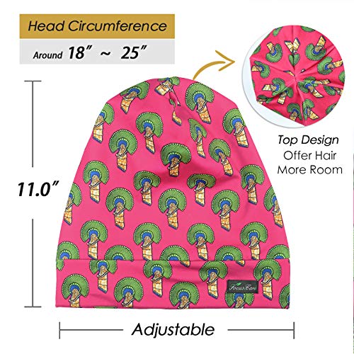 Adjustable Satin Lined Sleep Cap for Dreadlocks Curly Hair Large Head-Stay On Overnight - color: Red Gree