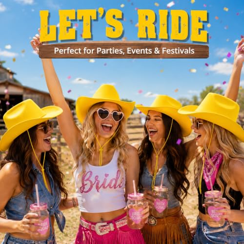 COLLECT PRESENT Plain Felt Cowboy & Cowgirl Hat for Men and Women | Western Studded Cowboy Hat in Adult Sizes - color: Yellow