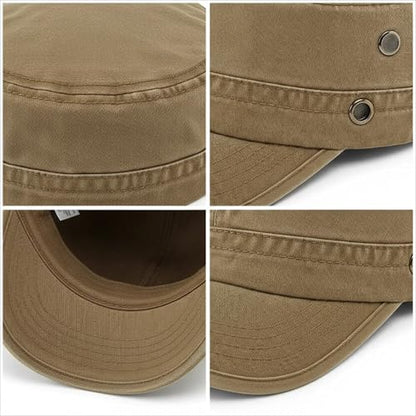 Army Cadet Cap for Men Women Military Flat Top Cap Adjustable Cotton Basic Baseball Cap - color: Dark Khaki
